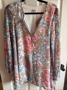 Show Me Your Mumu Floral Paisley Long Sleeve Tunic - Pink & Blue